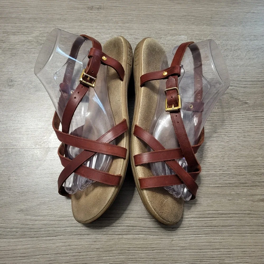 GH Bass Sunjuns Brown Leather Strappy Gladiator Sandals Womens 10 Flat Buckle
